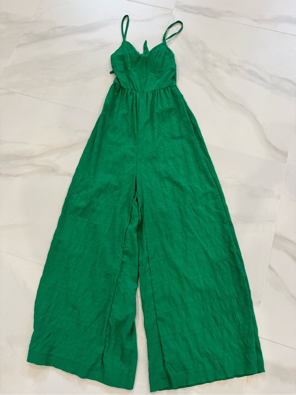 Green Wide-Leg Jumpsuit - Spaghetti Strap